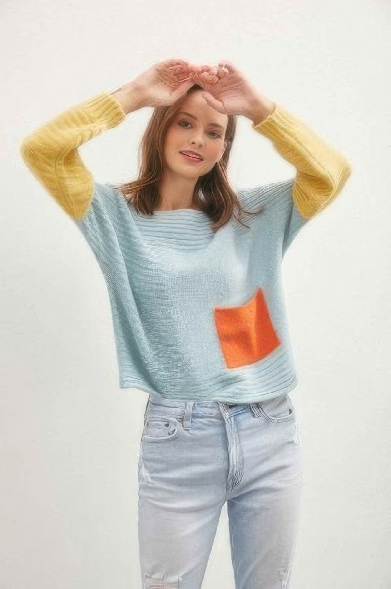 Boat Neckline Color Block Sweater       