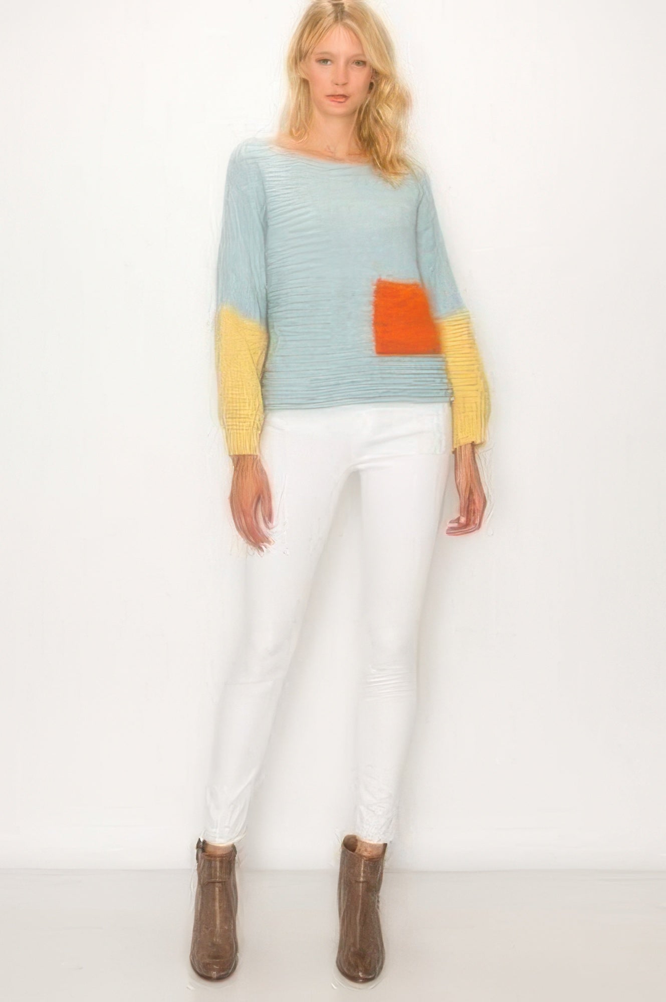 Boat Neckline Color Block Sweater       