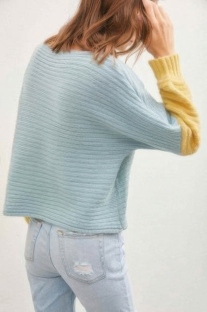 Boat Neckline Color Block Sweater       
