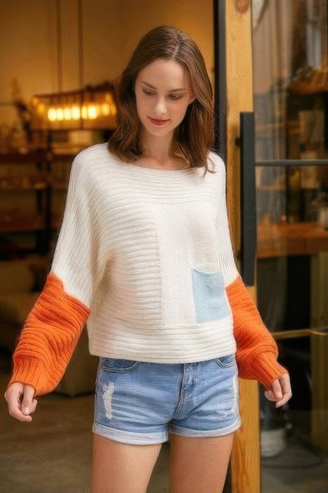 Boat Neckline Color Block Sweater