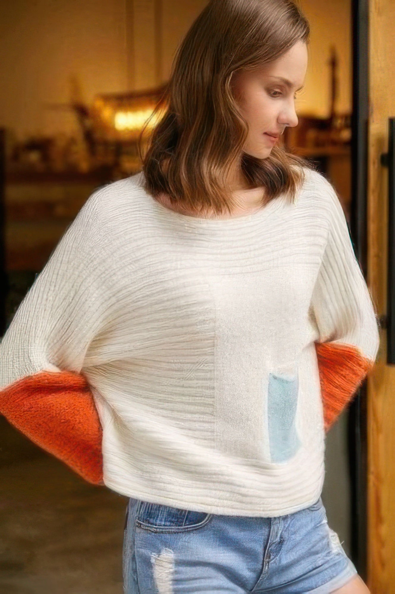 Boat Neckline Color Block Sweater