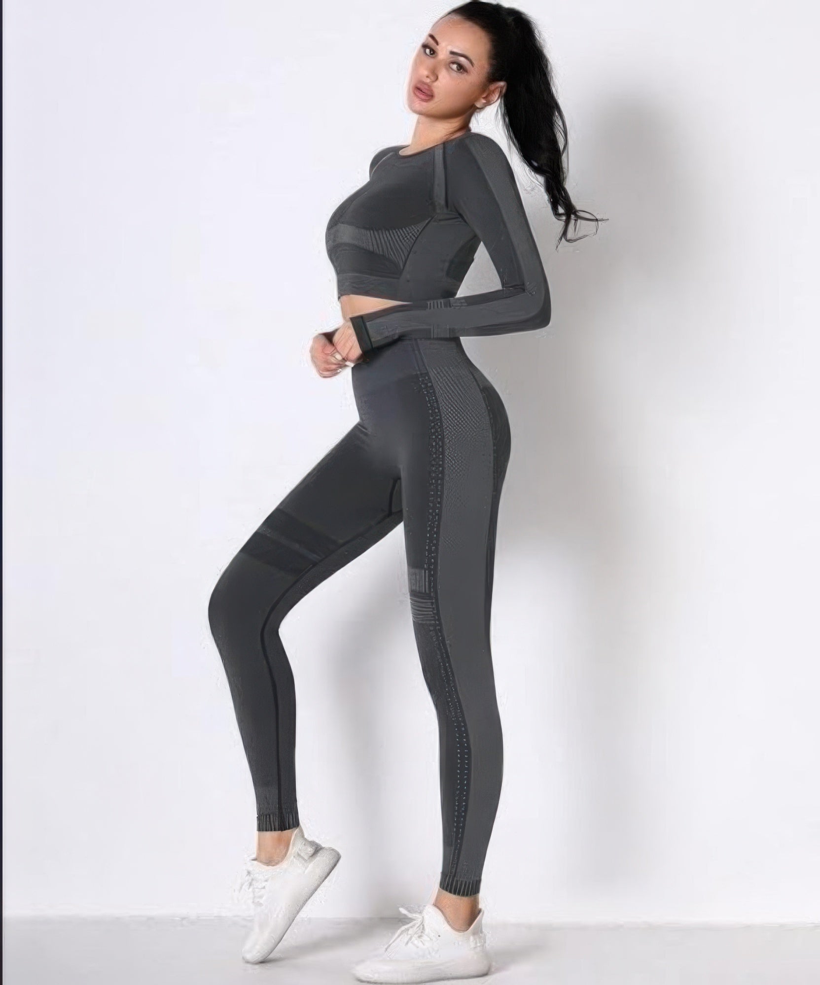 Seamless Long Sleeve Solid Yoga Set         