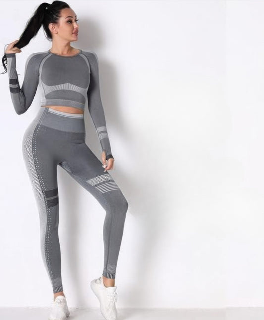Seamless Long Sleeve Solid Yoga Set        