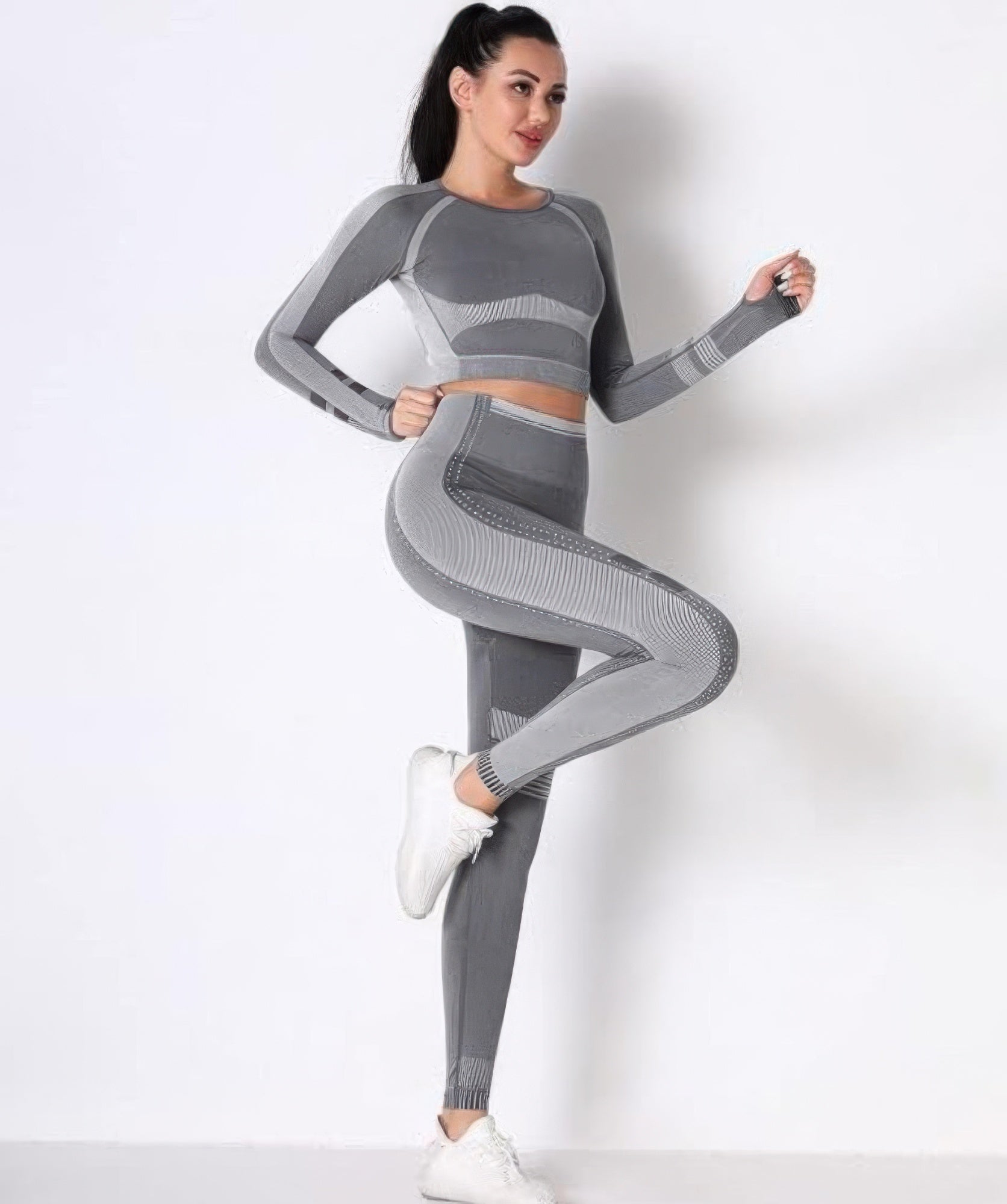 Seamless Long Sleeve Solid Yoga Set        