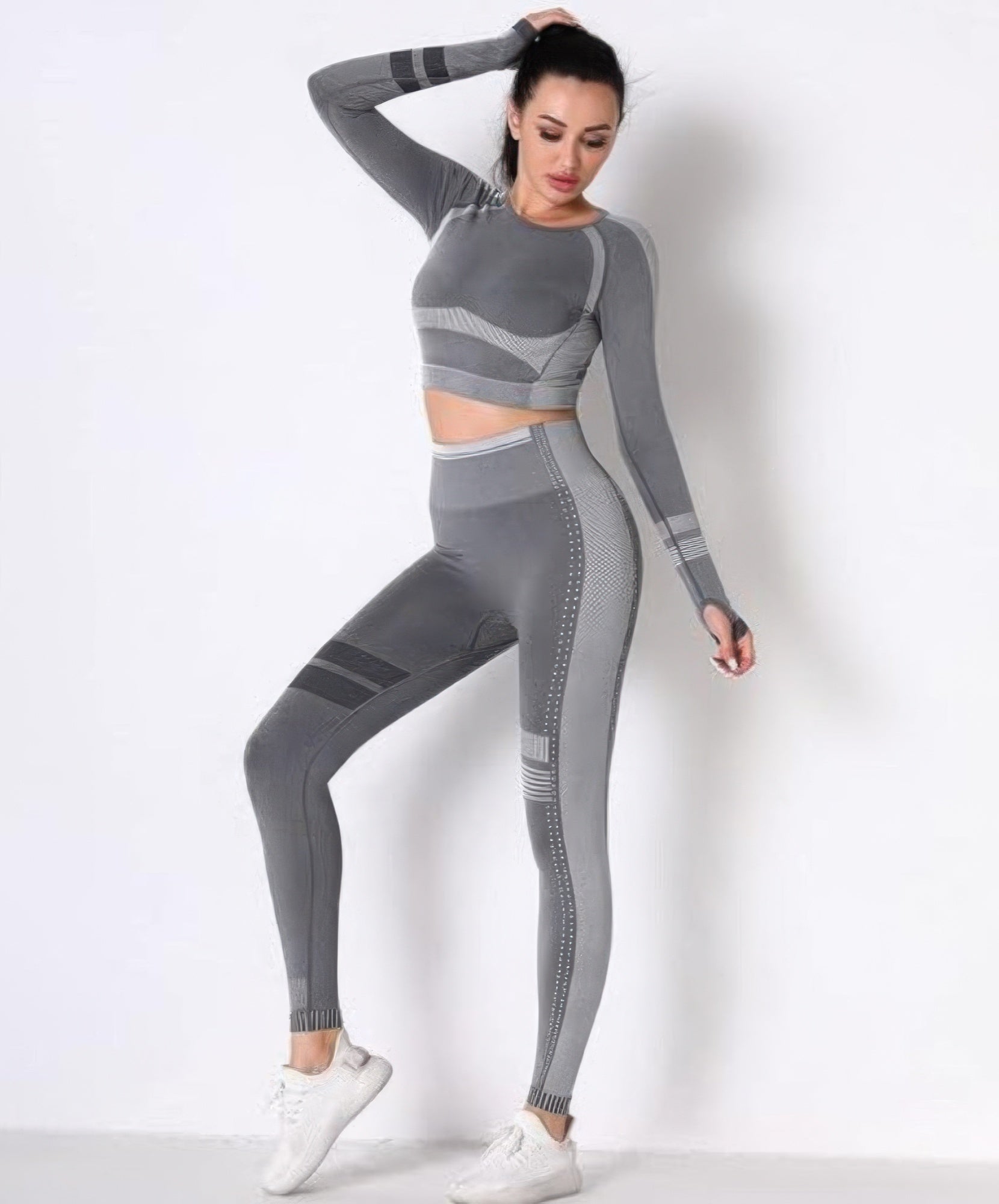 Seamless Long Sleeve Solid Yoga Set        