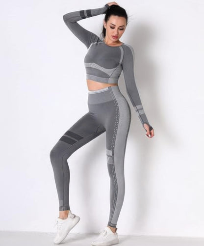 Seamless Long Sleeve Solid Yoga Set        