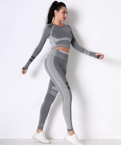 Seamless Long Sleeve Solid Yoga Set        