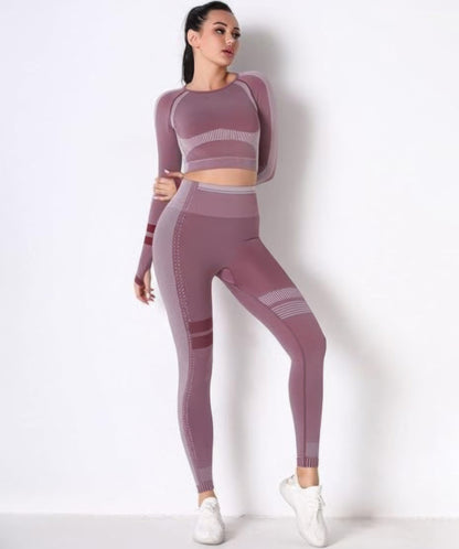 Seamless Long Sleeve Solid Yoga Set            