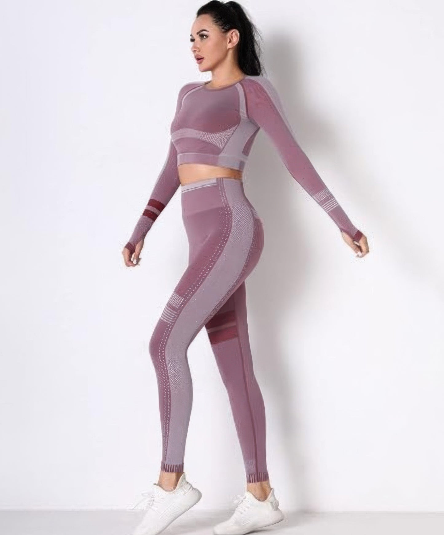 Seamless Long Sleeve Solid Yoga Set            