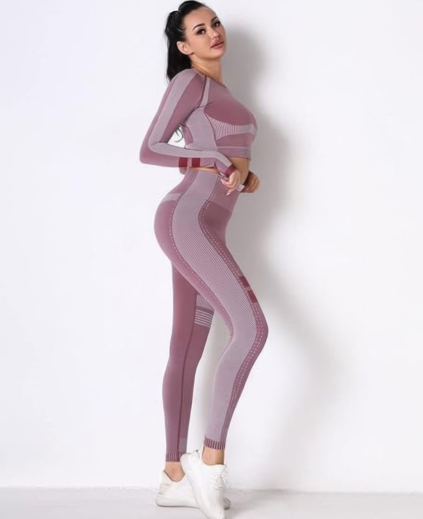 Seamless Long Sleeve Solid Yoga Set            
