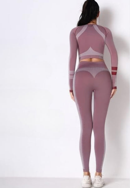 Seamless Long Sleeve Solid Yoga Set            