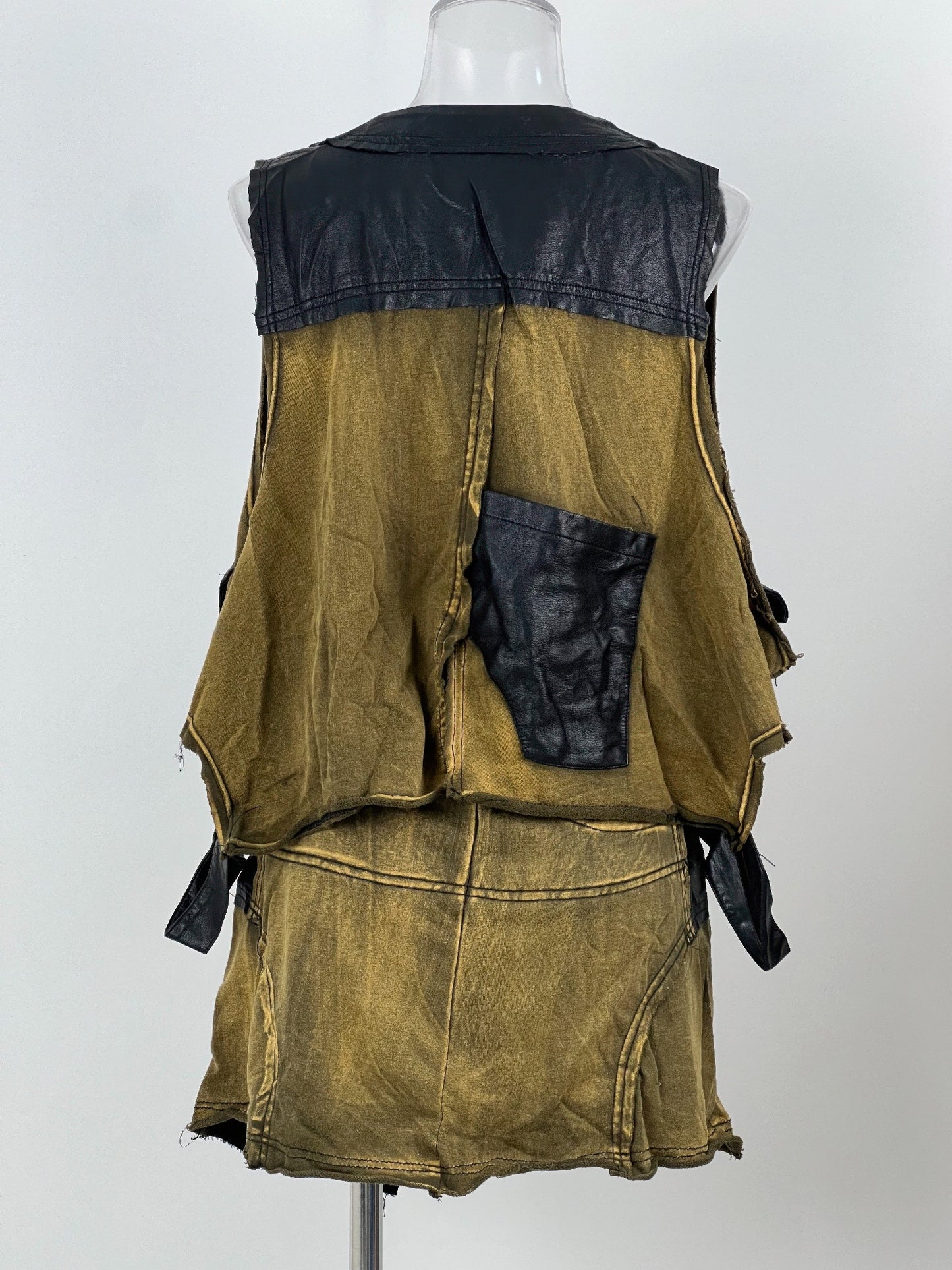 Denim And Faux Leather Two Piece Set        