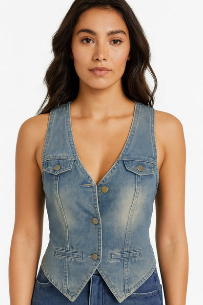 Sleeveless Vest Denim Top   