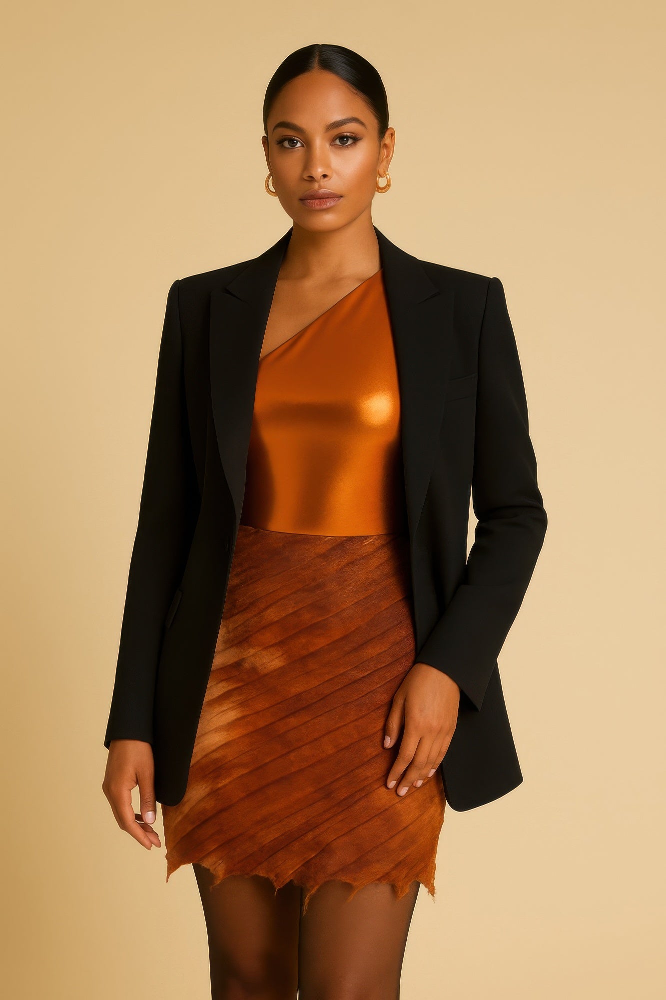 Metallic One Shoulder Bodysuit & Mini Skirt Set             