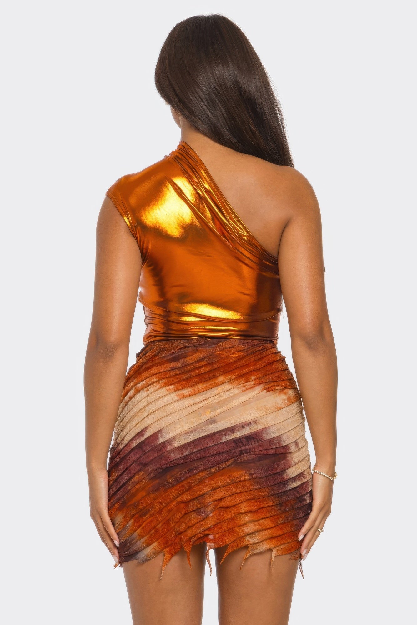 Metallic One Shoulder Bodysuit & Mini Skirt Set             