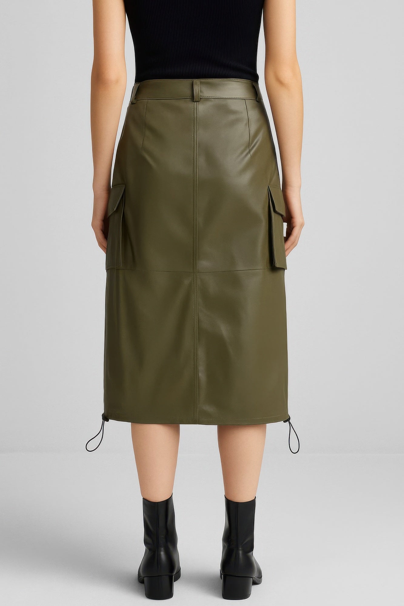 Pu Side Pockets Midi Skirt      