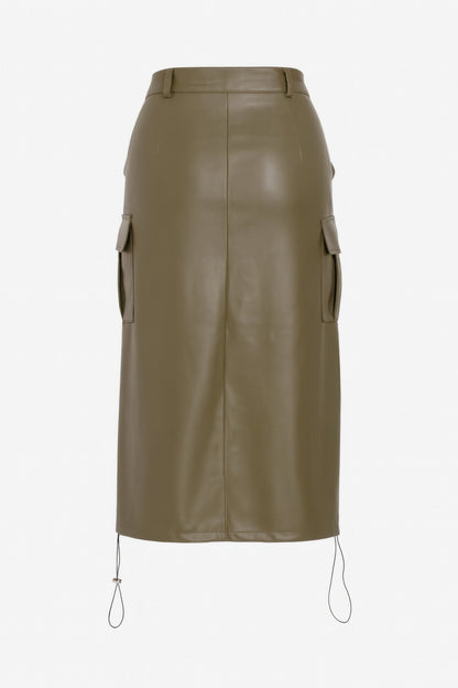 Pu Side Pockets Midi Skirt      