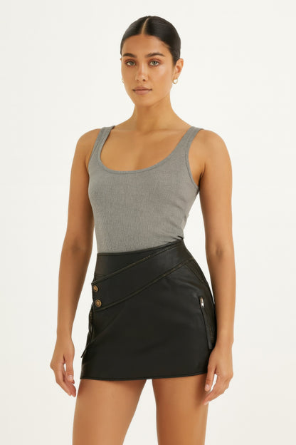 Faux Leather Strap Mini Skirt        