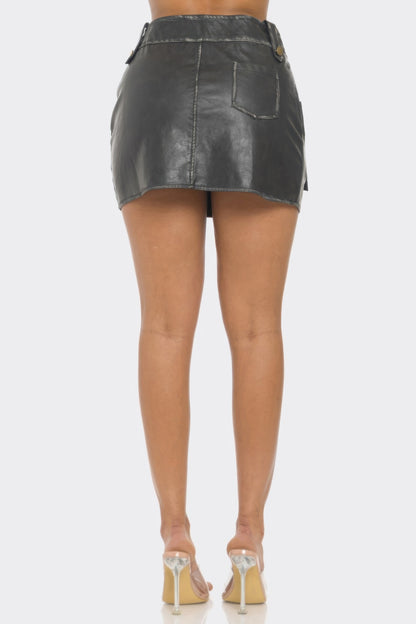 Faux Leather Strap Mini Skirt        