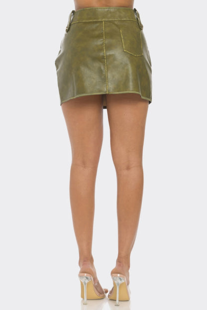Faux Leather Strap Mini Skirt        