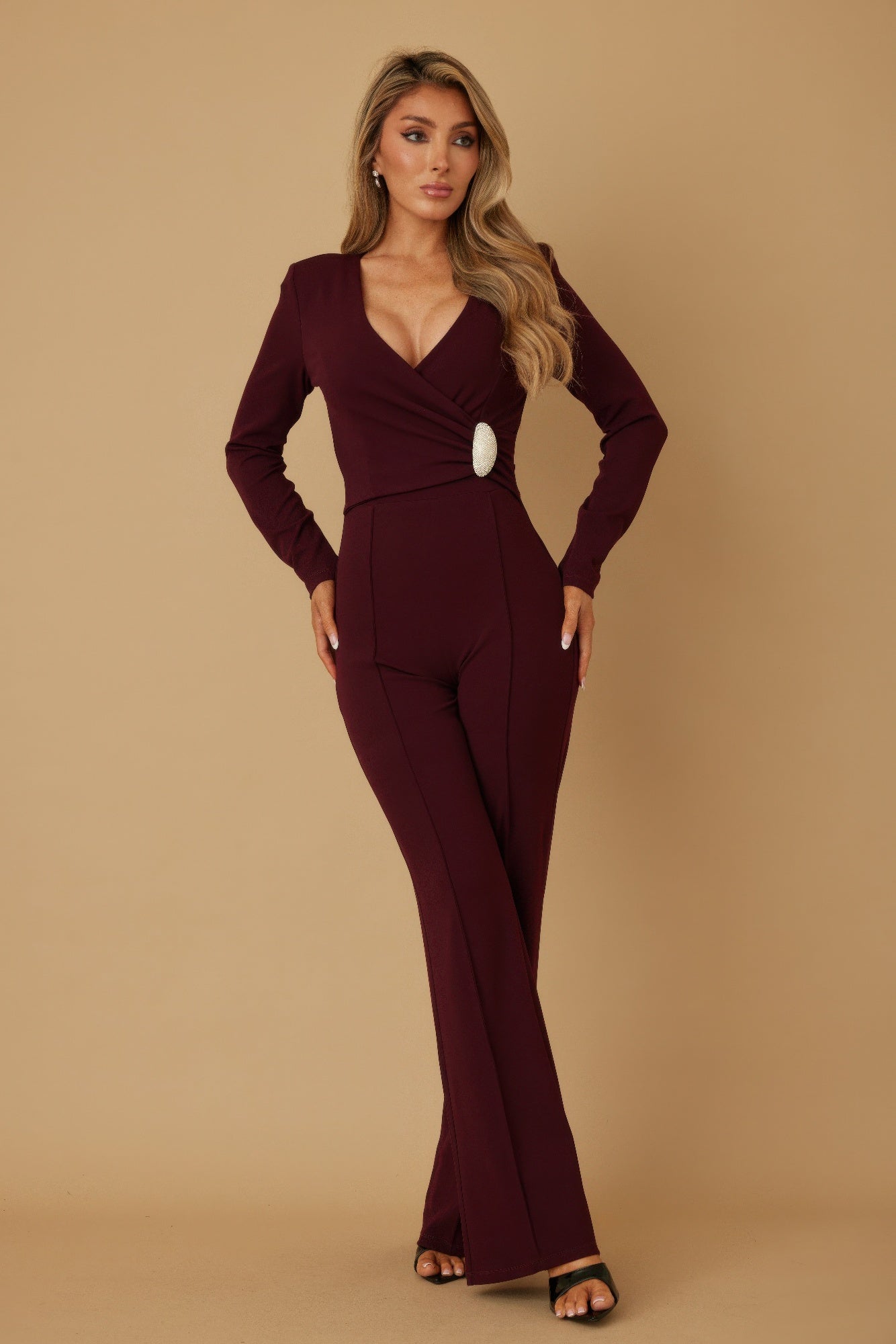Oval Crystal Stone Wrap Jumpsuit           