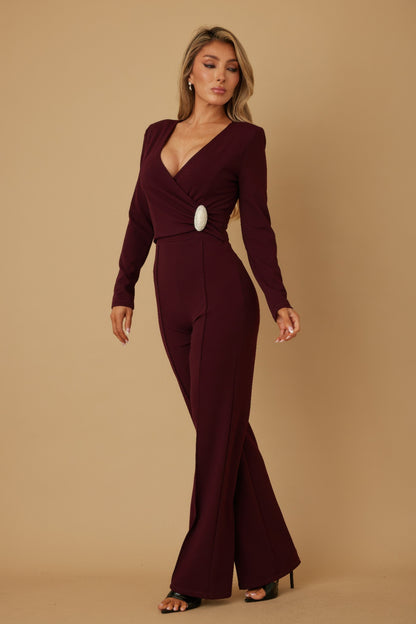 Oval Crystal Stone Wrap Jumpsuit           