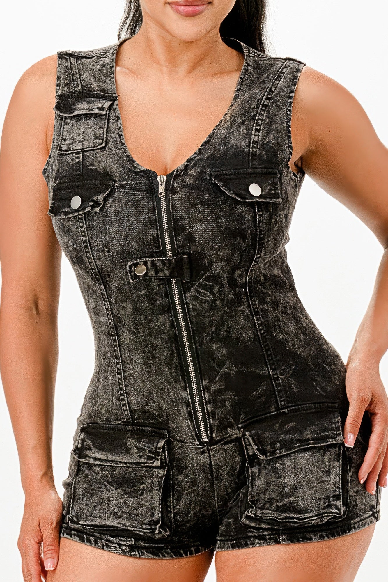 Strachy Denim Romper     