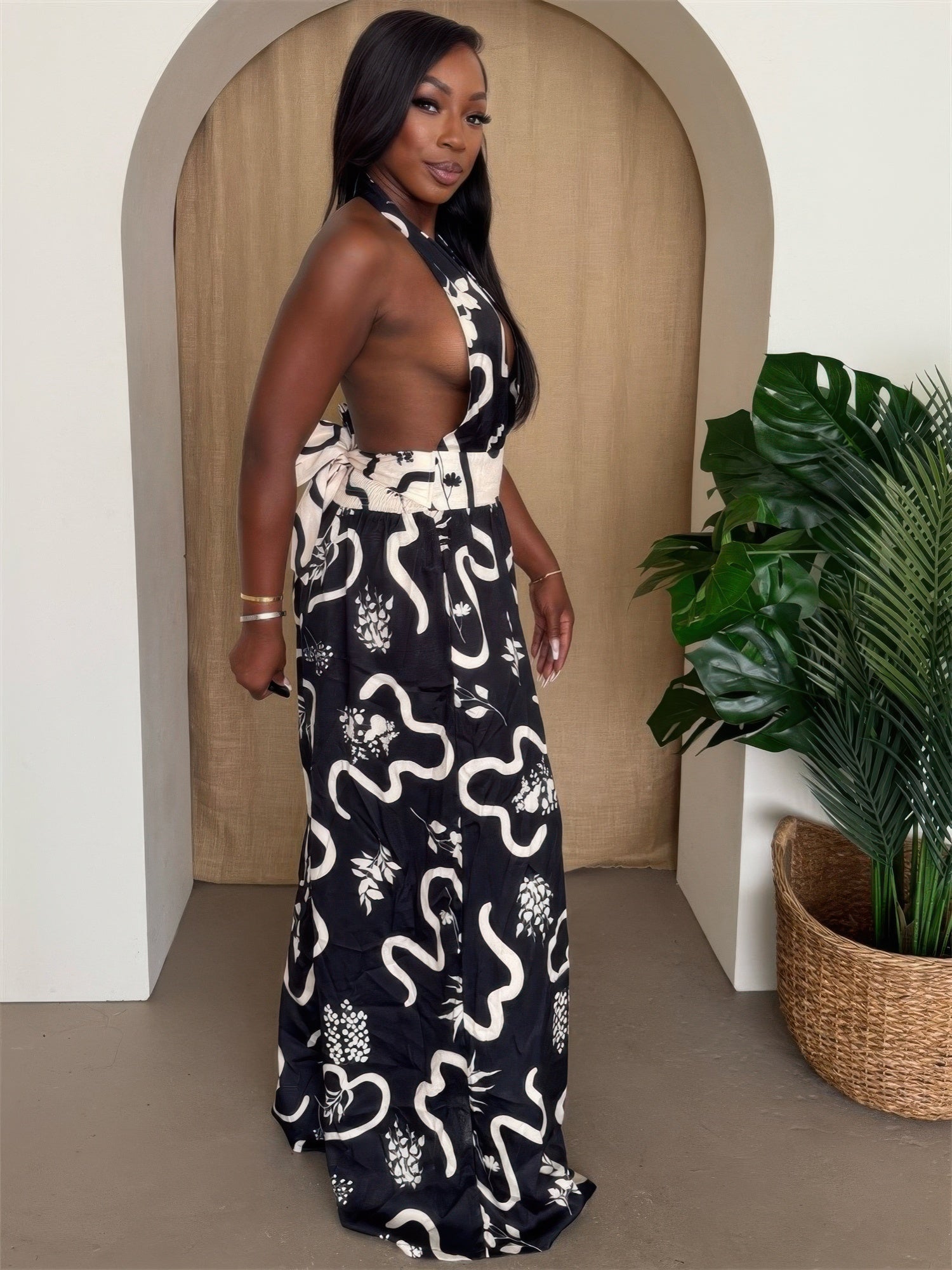 Botanic Maze Halter Wide-leg Jumpsuit         