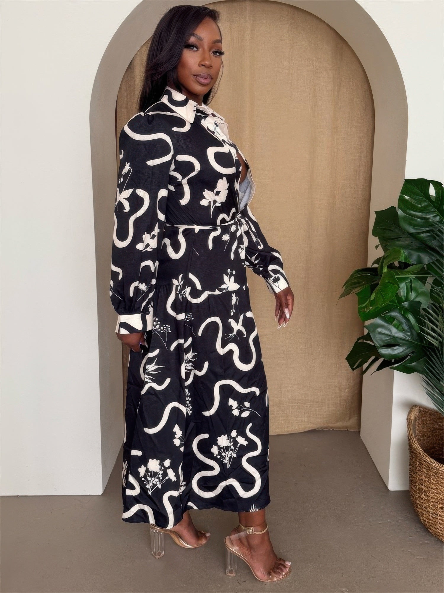 Botanic Maze Belted Shirt Dress    