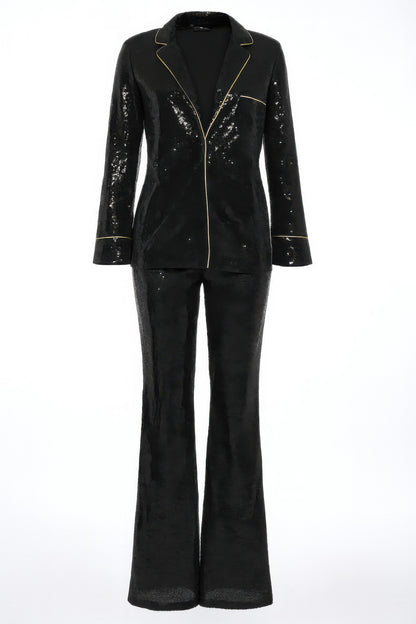 Sequin Collared Two Piece Set               
