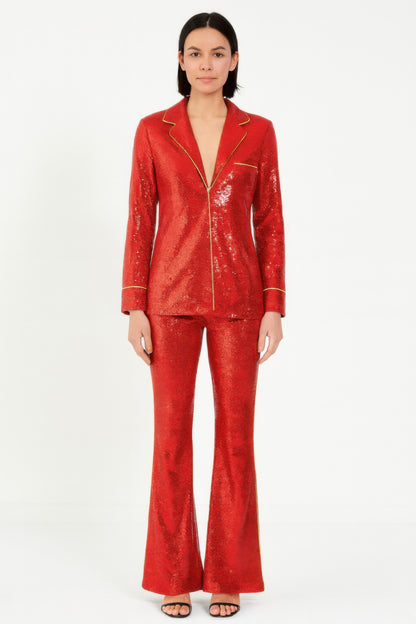 Sequin Collared Two Piece Set        
