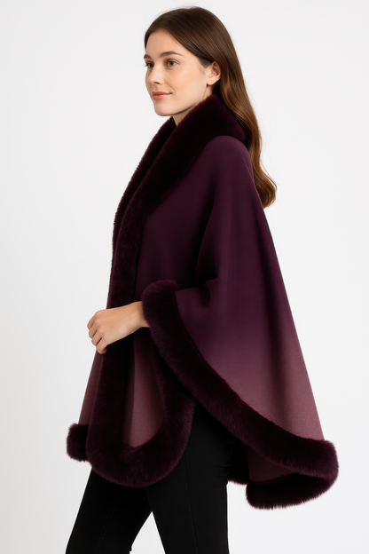 Ombre Faux Fur Trim Cape Wrap