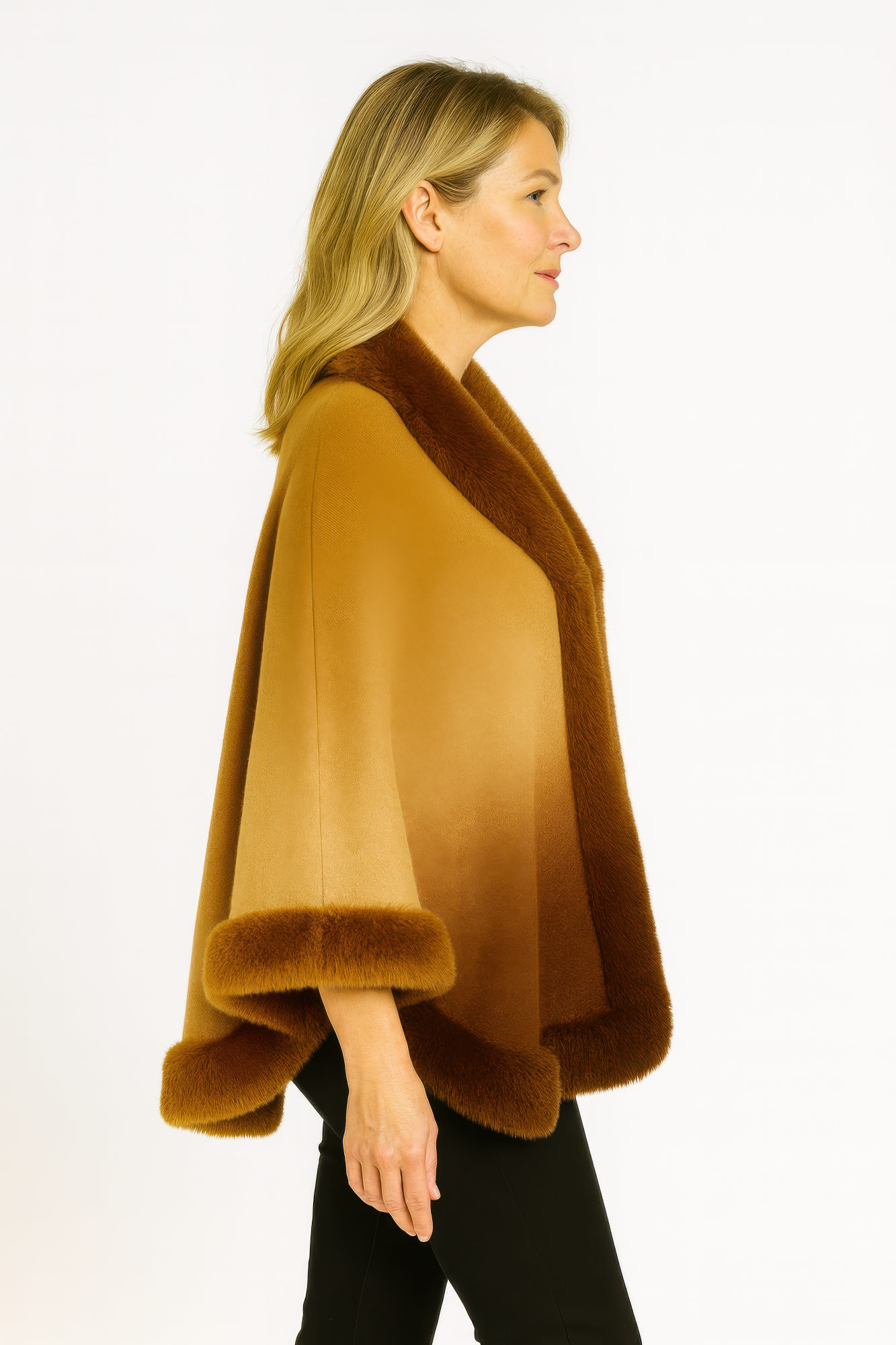 Ombre Faux Fur Trim Cape Wrap