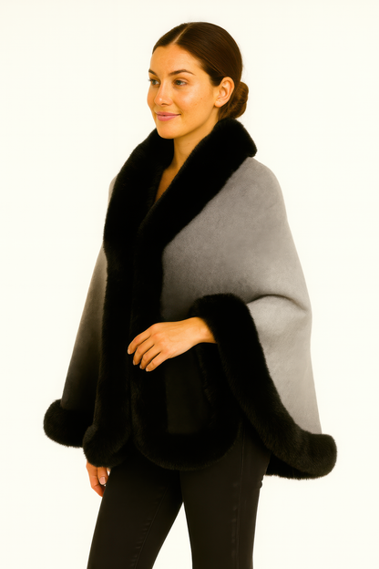Ombre Faux Fur Trim Cape Wrap