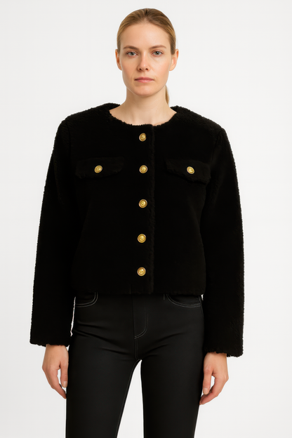Faux Shearling Button-front Cropped Jacket
