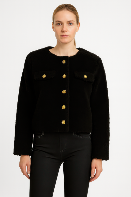 Faux Shearling Button-front Cropped Jacket