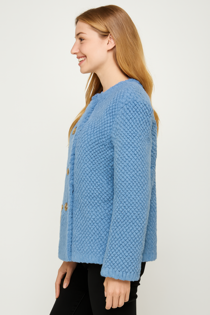 Textured Double-breasted Faux Shearling Jacket