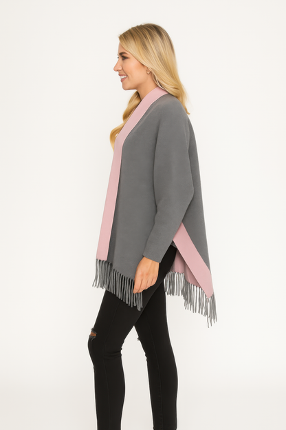 Colorblock Fringe-trimmed Open Wrap