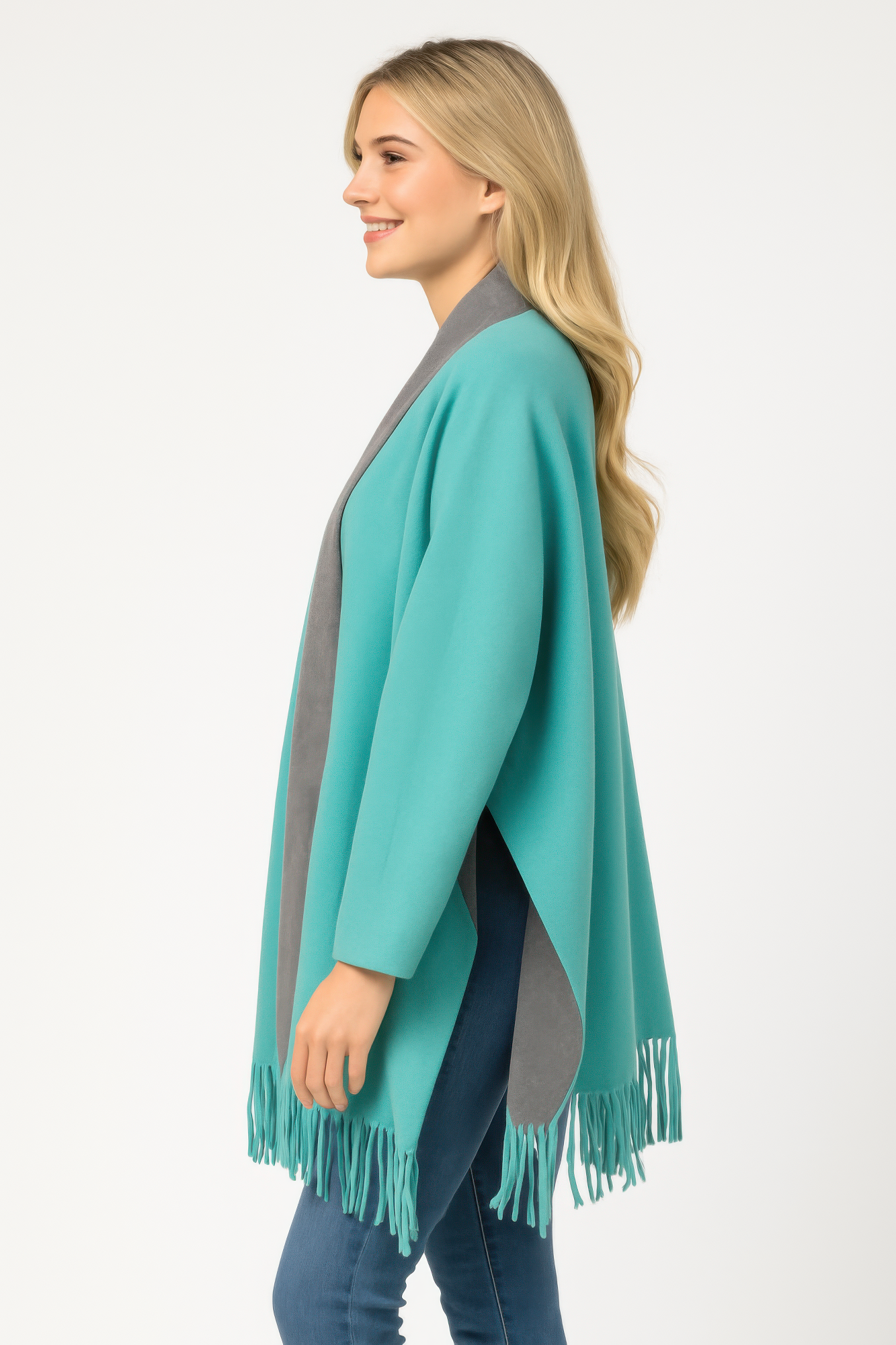 Colorblock Fringe-trimmed Open Wrap