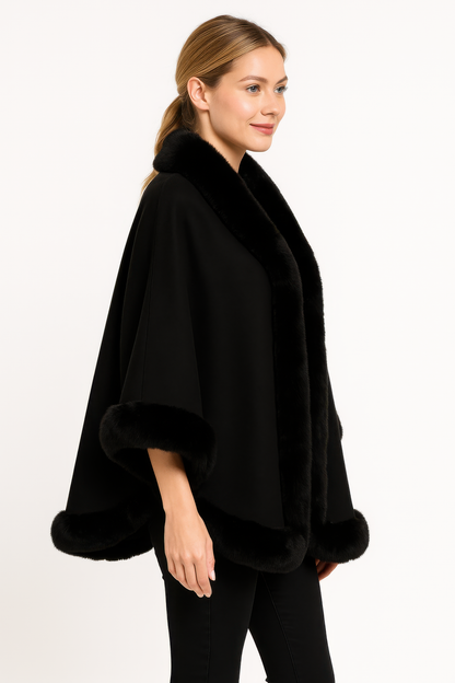 Faux Fur Trim Open-front Cape Jacket