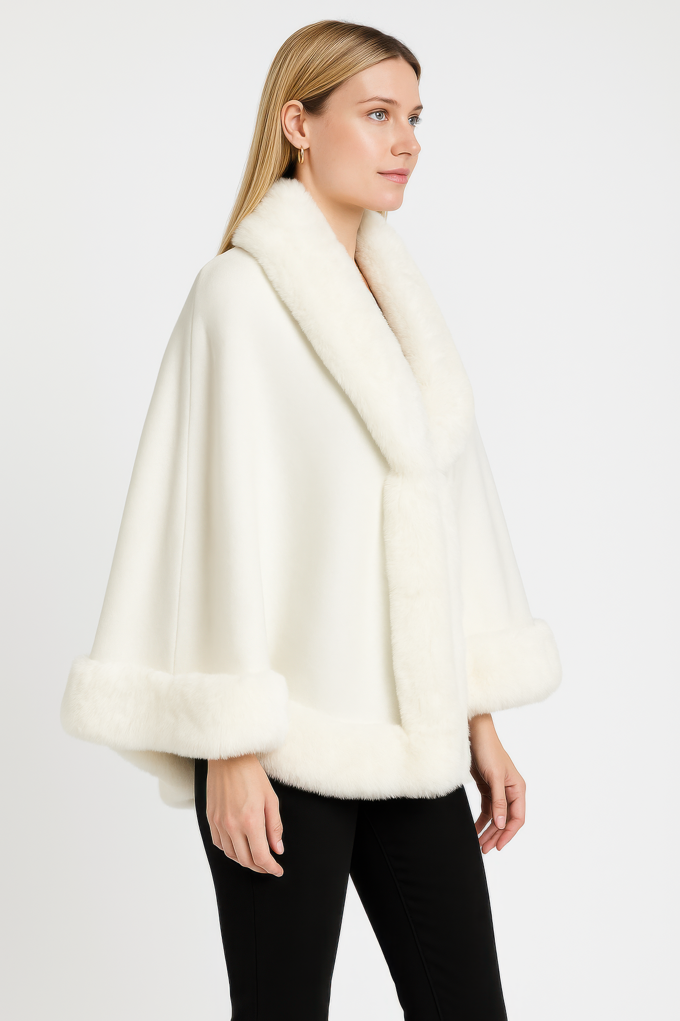 Faux Fur Trim Open-front Cape Jacket