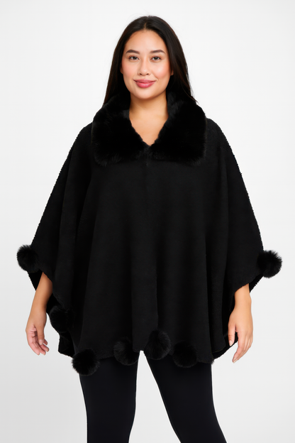Trim Cape With Faux Fur Collar