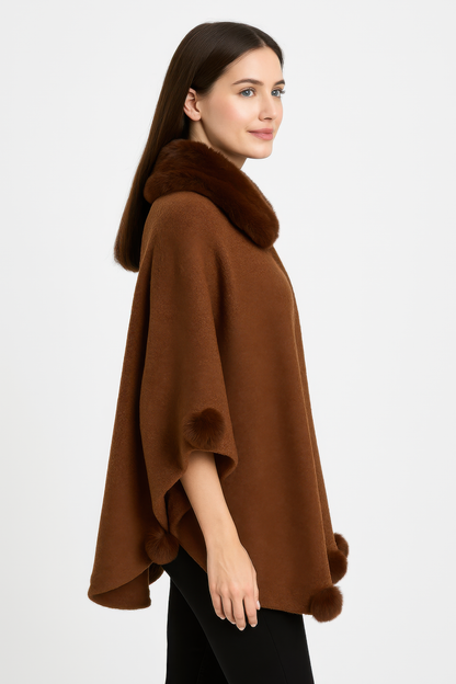 Trim Cape With Faux Fur Collar