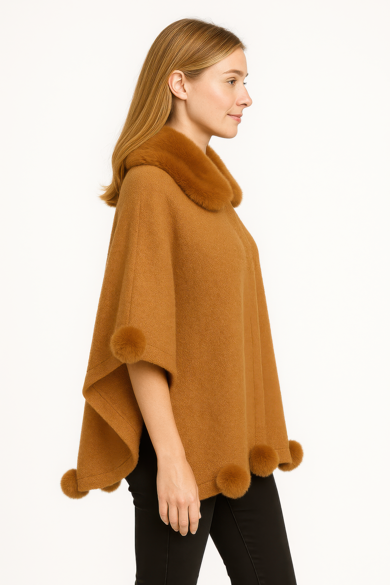 Trim Cape With Faux Fur Collar