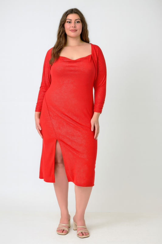 Plus Shimmer Midi Dress With Front Slit Dress Only