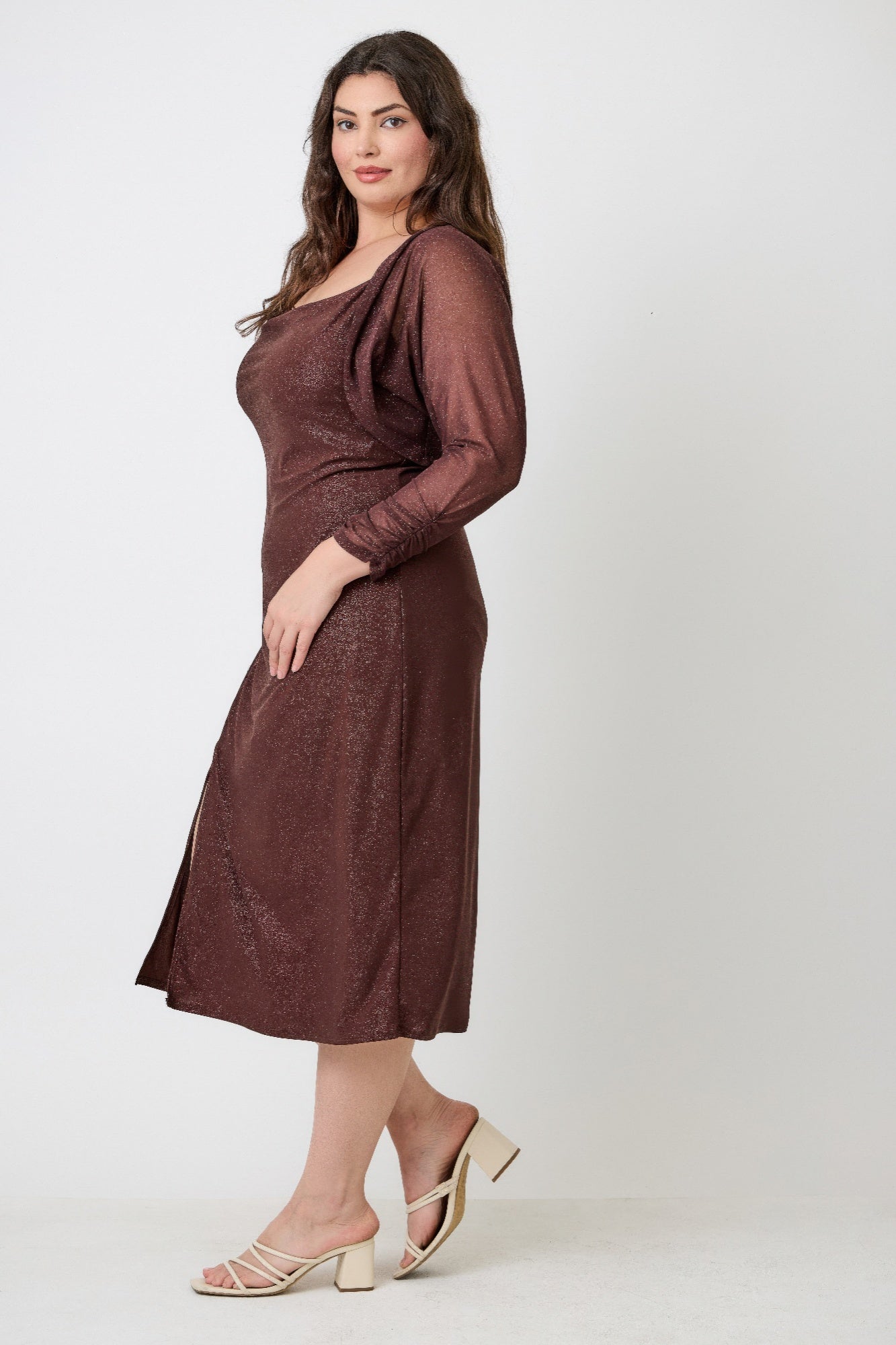 Plus Shimmer Midi Dress With Front Slit Dress Only