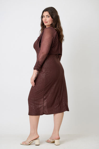 Plus Shimmer Midi Dress With Front Slit Dress Only