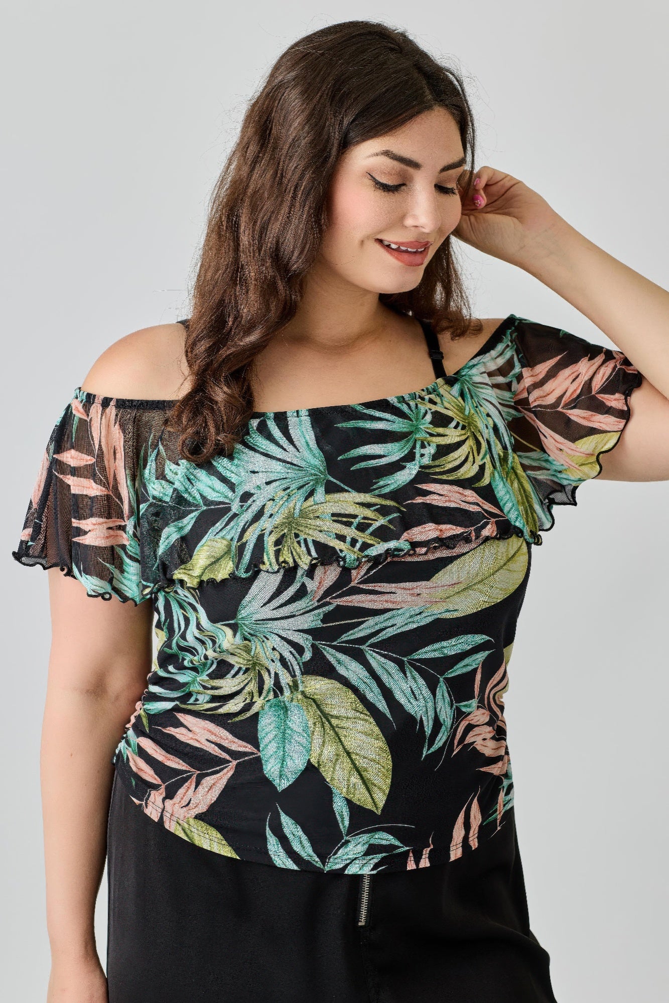 Plus Size Tropical Inspired Off The Shoulder Top