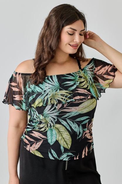 Plus Size Tropical Inspired Off The Shoulder Top