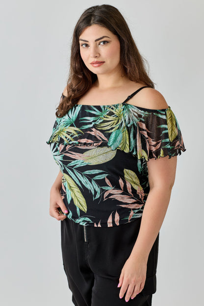 Plus Size Tropical Inspired Off The Shoulder Top